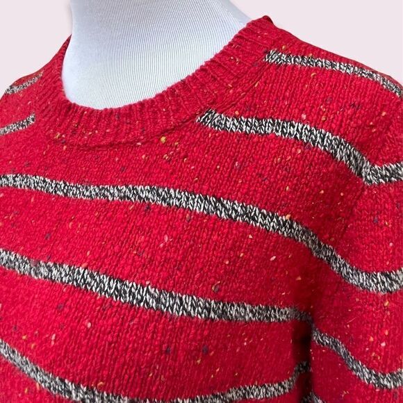 Madewell Wallace striped wool blend sweater red gray speckled knit large - Picture 4 of 6